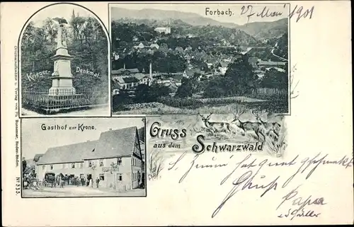 Ak Forbach im Schwarzwald, Kriegerdenkmal, Gasthof zur Krone, Gesamtansicht