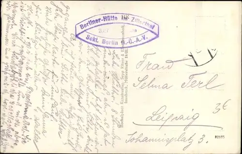 Ak Mayrhofen in Tirol, Berliner Hütte