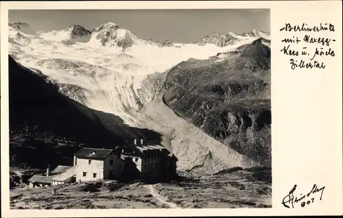 Ak Tirol, Blick auf die Berliner Hütte im Zillertal bei Mayrhofen, Fotograf Hruschka