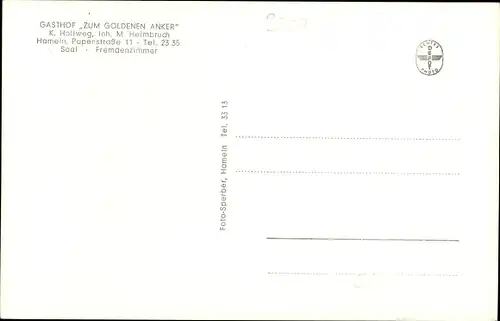 Ak Hameln in Niedersachsen, Gasthof Goldener Anker, Inh. M. Heimbruch, Lokal, Papenstraße 11