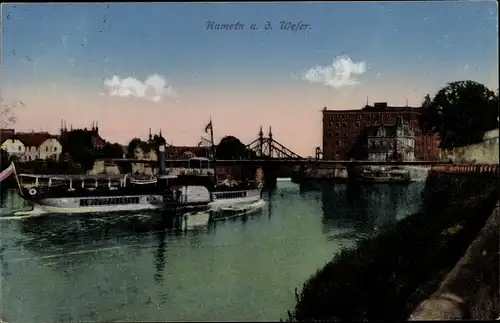 Ak Hameln an der Weser Niedersachsen, Weserpartie, Dampfer, Brücke