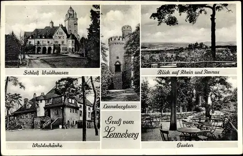 Ak Mainz Gonsenheim Budenheim, Waldrestaurant am Lennebergturm, Waldschänke, Schloss Waldhausen