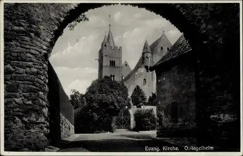 Ak Ingelheim am Rhein, Durchblick zur evangel. Kirche