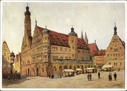 Künstler Ak Mössler, L., Rothenburg ob der Tauber Mittelfranken, Rathaus