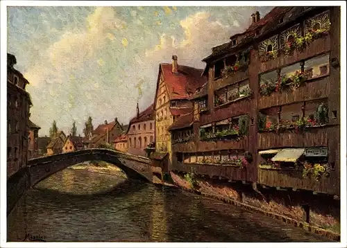 Künstler Ak Mößler L.,Nürnberg,Häuser a.d.Museumsbrücke