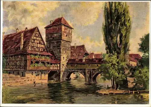 Künstler Ak Mößler, L., Nürnberg, Stadtmotiv, Brücke