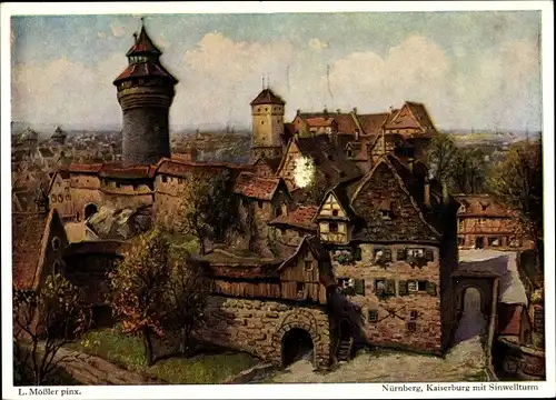 Künstler Ak Mößler, L., Nürnberg, Kaiserburg, Sinwellturm