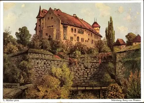 Künstler Ak Mößler L., Nürnberg, Burg von Westen