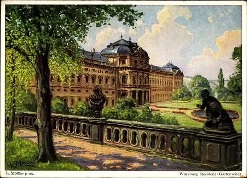 Künstler Ak Mößler, L., Würzburg am Main Unterfranken, Residenz, Gartenseite