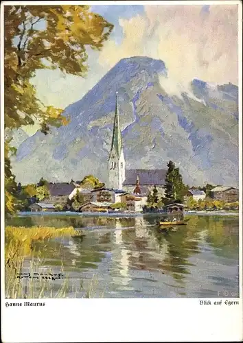 Künstler Ak Maurus, Hanns, Rottach Egern in Oberbayern, Blick auf den Ort, Kirche