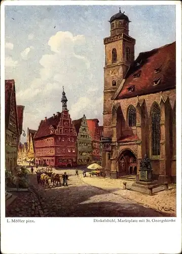 Künstler Ak Mößler, Ludwig, Dinkelsbühl, Marktplatz, St. Georgskirche