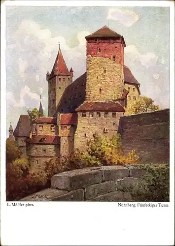 Künstler Ak Mößler, Ludwig, Nürnberg in Mittelfranken Bayern, Fünfeckiger Turm
