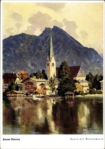 Künstler Ak Maurus, Hanns, Rottach Egern Oberbayern, Stadtansicht mit Bodenschneid