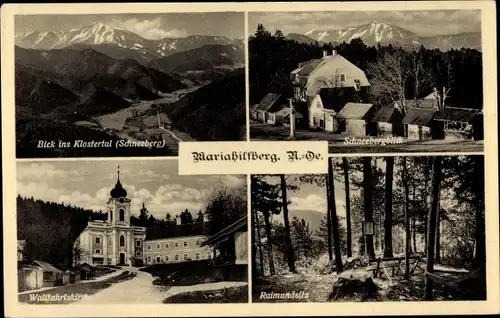 Ak Mariahilfberg Gutenstein in Niederösterreich, Wallfahrtskirche, Schneebergblick, Klostertal
