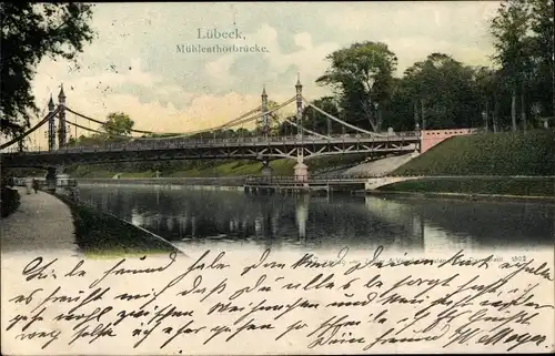 Ak Hansestadt Lübeck, Mühlentorbrücke