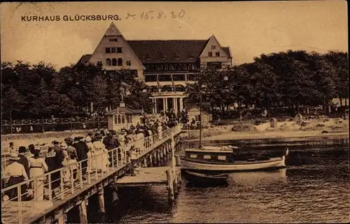 Ak Glücksburg an der Ostsee, Kurhaus, Bootsanlegestelle