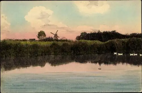 Ak Heikendorf an der Kieler Förde, Windmühle, Mühlenteich