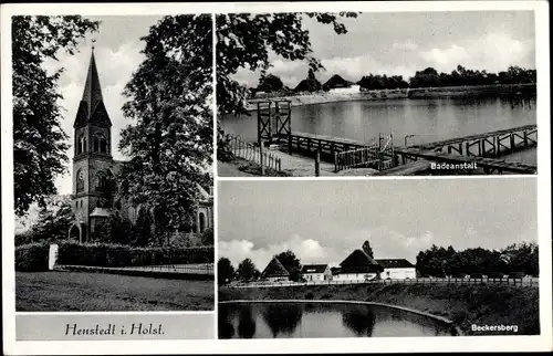 Ak Henstedt Ulzburg in Schleswig Holstein, Kirche, Badeanstalt, Beckersberg