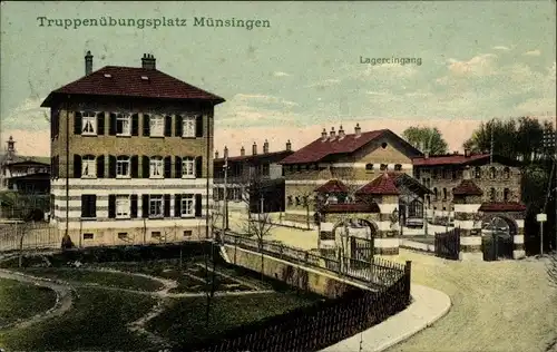 Ak Münsingen in Württemberg, Truppenübungsplatz, Lagereingang