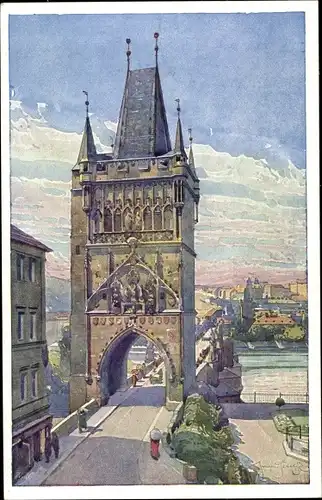 Künstler Ak Setelik, J., Praha Prag Tschechien, La tour du pont Charles