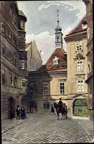 Künstler Ak Wien, Schönlaterngasse, Häuser, Pferd