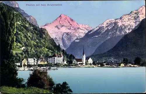 Ak Flüelen Kanton Uri Schweiz, Blick auf den Ort, Bristenstock