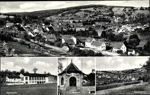 Ak Oberkessach Schöntal im Hohenlohekreis, Panorama, Sporthalle, Teilansicht, Kapelle