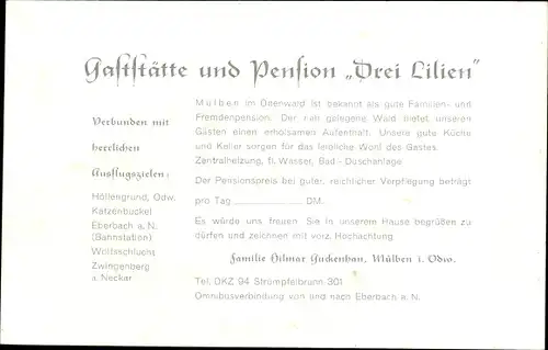 Ak Mülben Waldbrunn im Odenwald, Gaststätte Drei Lilien