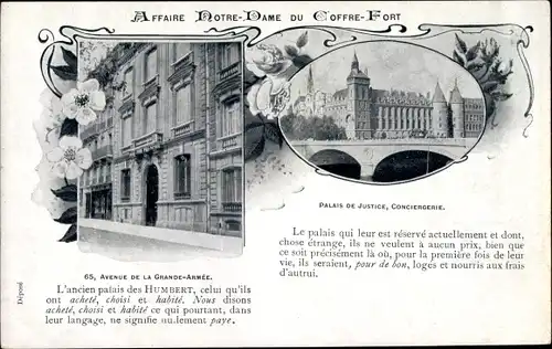 Ak Affaire Notre Dame du Coffre Fort, Affaire Humbert Crawford, Palais de Justice, Av. Grande Armee