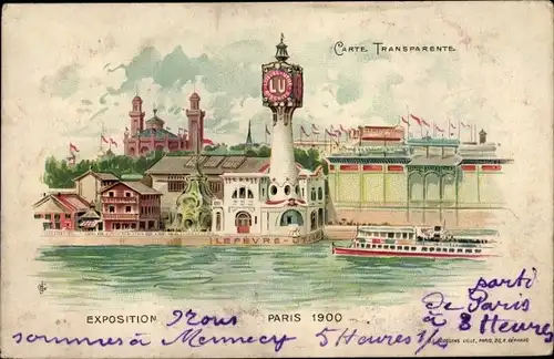 Halt gegen das Licht Litho Paris, Exposition Universelle 1900, Flusspartie, Dampfer