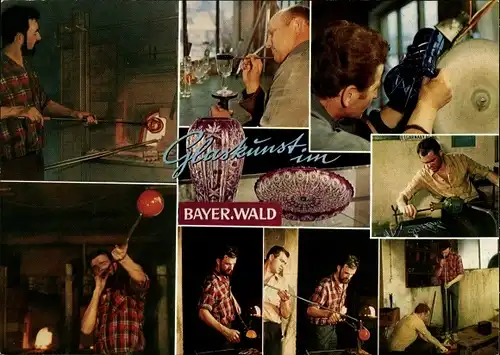 Ak Glaskunst im Bayerischen Wald, Glasbläser, Verzierung, Schleifen