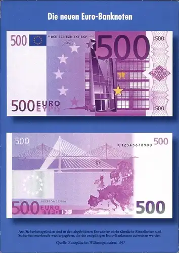 Ak Die neuen Euro Banknoten, 500 Euro, Geldscheine