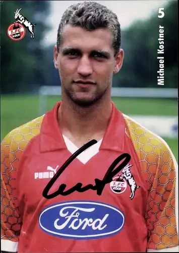 Ak Fußballspieler Michael Kostner, Portrait, Autogramm, Bundesliga, 1. FC Köln, Reklame, Ford