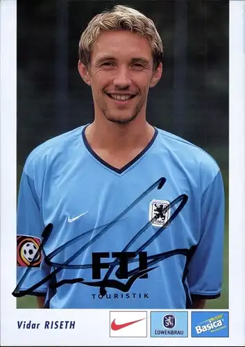 Ak Fußballspieler Vidar Riseth, TSV München 1860 eV, Portrait, Autogramm, Bundesliga, Reklame