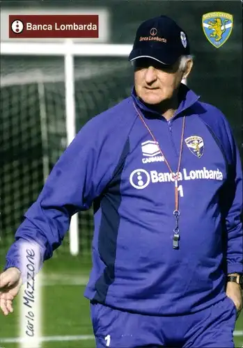 Ak Fußballer und Trainer Carlo Mazzone, Portrait, Banco Lonbarda, Reklame