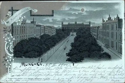 Mondschein Litho München Bayern, Maximilianstraße