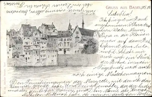 Litho Bâle Basel Stadt Schweiz, Blumenrain, Seidenhof, Predigerkirche