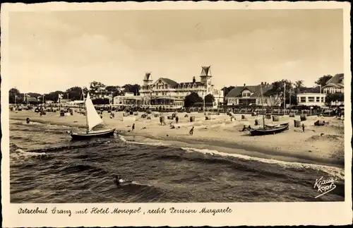 Ak Selenogradsk Ostseebad Cranz Ostpreußen, Hotel Monopol, Pension Margarete, Strand, Segelboot