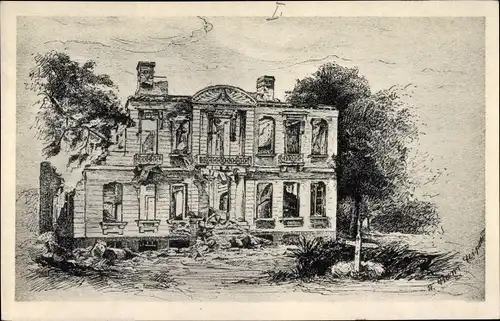 Künstler Ak Zerstörtes Palais, Feldzug 1914-1916, Kriegszerstörungen