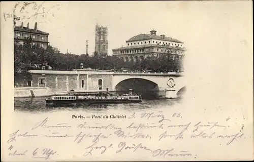 Ak Paris I., Pont du Chatelet, Dampfer