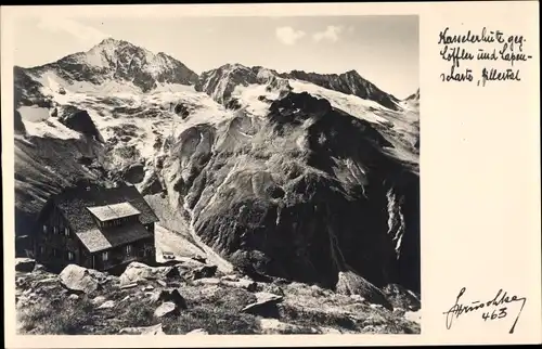Ak Kasselerhütte Zillertal Tirol, Blick gegen Löffler und Lapenscharte, Fotograf Hruschka