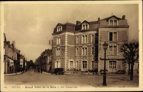 Ak Segré Maine et Loire, Grand Hotel de la Gare, Rue Lamartine