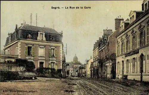 Ak Segré Maine et Loire, La Rue de la Gare