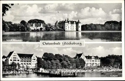 Ak Glücksburg an der Ostsee, Schloss, Kurhotel, Mathias-Claudius-Heim