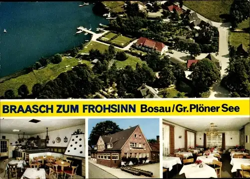 Ak Bosau in Ostholstein, Braasch zum Frohsinn, Gästehaus Seefrieden, Innenansicht, Luftbild