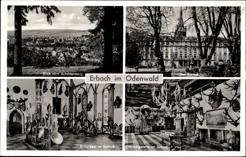 Ak Erbach im Odenwald Hessen, Blick vom Schöllenberg, Rittersaal im Schloss