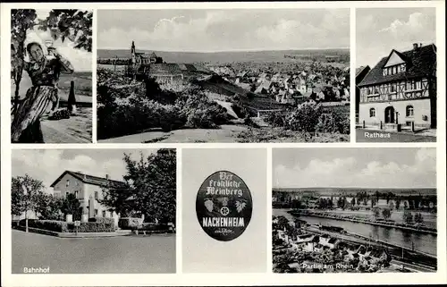 Ak Nackenheim am Rhein, Bahnhof, Panorama, Rathaus