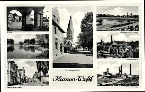 Ak Kamen in Westfalen, Bahnhofstraße, Teich, Markt, Edelkirchhof, Zeche Monopol