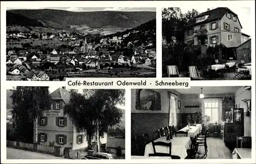 Ak Schneeberg im Odenwald Unterfranken, Cafe Odenwald, Innenansicht, Blick auf den Ort