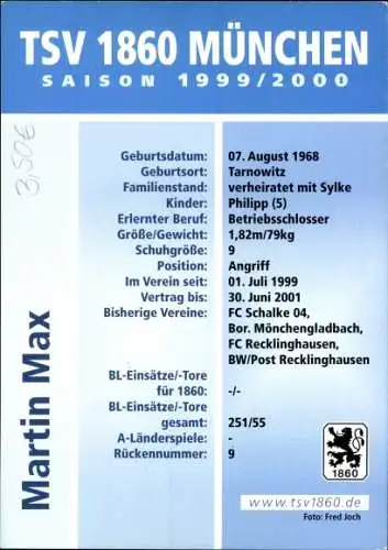 Ak Fußballer Max Martin, Portrait, Autogramm, Reklame, TSV München 1860 eV, Bundesliga